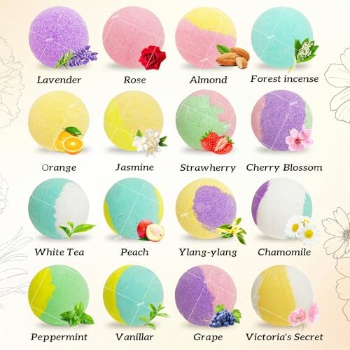 Bath Bombs for Women, Present Birthday Gifts Set, 16 Colorful &Scent, Natural Safe & Non-Toxic, Bubble Bath, Shower Bombs with Shea Butter, Bath Salts for Spa Relaxing, for Mom Girlfriend Wife