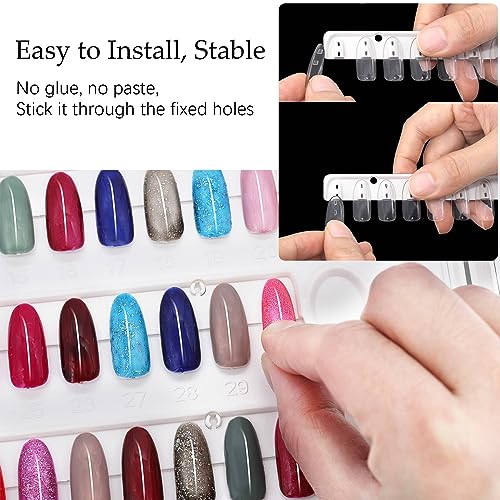 Nail Color Display Book Nail Swatch, C10 Plastic Nail Sample Display Book Nail Gel Color Card Book with Transparent Replacement Nails, No Need Pasting, No Need Glue (C10)