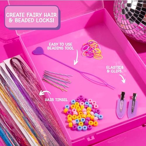 Just My Style Tinsel Hair Stylist Studio, Fairy Hair Tinsel Kit, 9 Colorful Tinsel Strands & Hair Beading Tool, Hair Extensions for Kids, Fun Hair Accessories for Teens, Great Gifts for Preteens