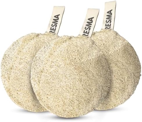 Natural Loofah Body Sponge, Plant-Based Exfoliating Scrubber for Men & Women, Round Shaped Organic Loofahs for Deep Cleansing & Skin Smoothing (3 Pack)