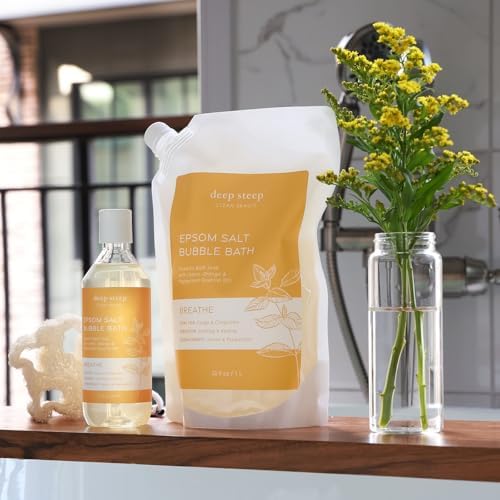 Deep Steep Epsom Salt Bubble Bath, Breathe, 32 oz – Spa Soak with Epsom Salt, Peppermint, Lemon & Essential Oils – Vegan, Clean Beauty, Muscle Relief & Sinus Support