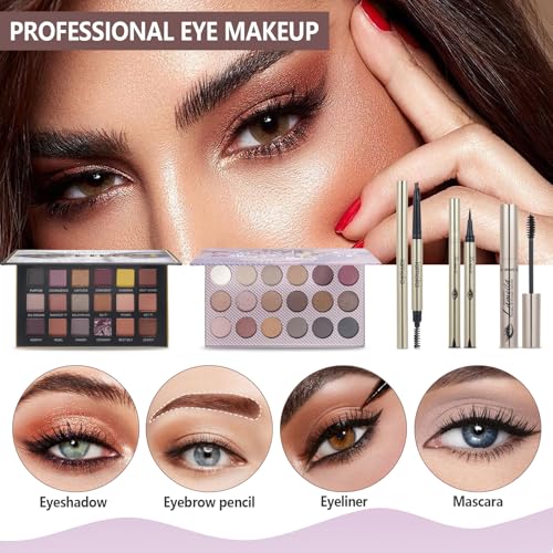 All-in-One Makeup Kit for Women & Girls - Travel & Professional Makeup Set Includes Eyeshadow, Lipstick, Brow Pencil, Eyeliner & Brush Set