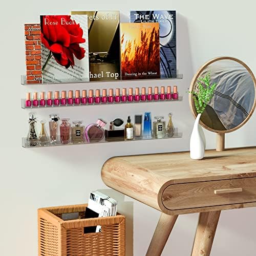 Nail Polish Rack Shelf for Wall, Clear Organizer Wall Mounted, 32 Inches Acrylic Shelf for 192 Bottles, 6 Pack