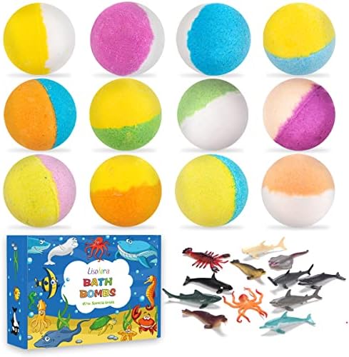 Bath Bombs for Kids with Surprise Inside - 12Pcs Kids Bubble Bath Fizzies with Sea Animal Toys, Gentle Safe for Skin Moisturize. Birthday Christmas Gifts for Boys Girls