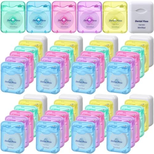 60 Pack Dental Floss Bulk Mint Flavored 50m Each Travel Dental Floss Oral Care for Teeth and Gum Protection(Multicolor)