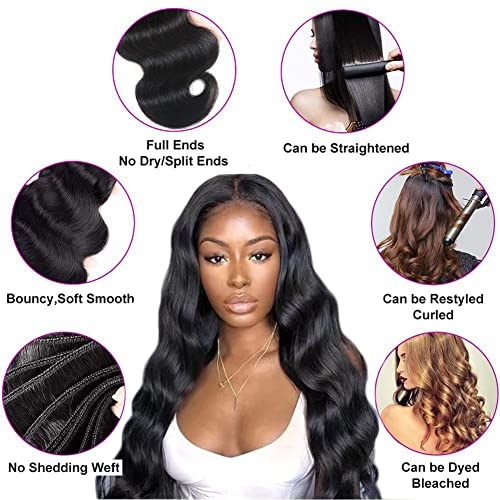 Aspumod 12A Human Hair Bundles Body Wave 3 Bundles Human Hair 16 18 20 Inch 100% Unprocessed Brazilian Virgin Hair Bundles Deals Human Hair Weave Body Wave Human Hair Extensions Natural Color