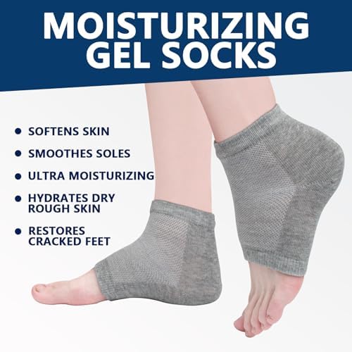 Moisturizing Gel Heel Socks for Dry Cracked Feet - 2 Pairs - Spa Socks for Cracked Heel Treatment - Heal Dry Heels - Night Care Skin - Foot Care for Women & Men (Regular, Grey)