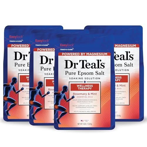 Dr Teal's Pure Epsom Salt Soak, Wellness Therapy with Rosemary & Mint, 3 lbs (Pack of 4)