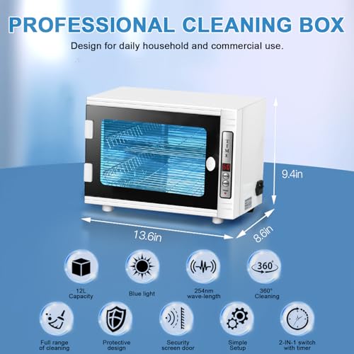 Nail Tool Cleaning Machine, 12L High Capacity Multi-Functional Nail Cleaner Box Manicure Tool Cleaning Cabinet Salon Equipment for Spa Beauty Home Metal Tools