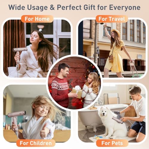 Quico Travel Hair Dryer with Dual Voltage, 120000 RPM Fast Drying Hair Dryers for Women with 500 Million Negative Ions, Thermo-Control Compact Hair Blow Dryer with Cold, 3 Heat & 3 Speed Settings