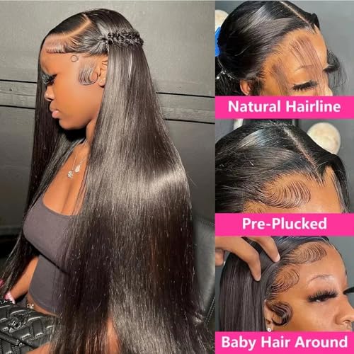 sdamey 360 Straight Lace Front Wigs Human Hair HD Transparant Full Lace Wigs For Women 200 Density Wigs Human Hair Pre Plucked With Baby Hair 12A Brazilian Virgin Hair Natural Color 18inch