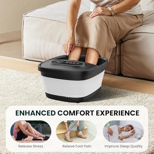 Snailax Foot Spa with Heat, Foot Bath, Collapsible Foot Spa Bath Massager with 8 Massage Rollers, Temperature Control, Bubbles, Pumice Stone, Foot Soaking Tub