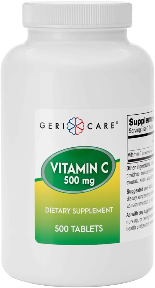 GeriCare Vitamin C 500 mg Antioxidant, Immune System Support, Nutritional Supplement Tablets, 500 Count (Pack of 1)