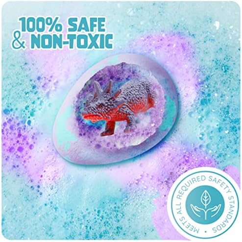 Dan&Darci Dino Egg Bath Bombs for Kids - Kid Baths Bomb with Surprise Inside - Dinosaur Toys Gift for Boys and Girls Ages 6 7 8 Years Old Gifts - Fun Educational Toy Fizzy - Basket Stuffers