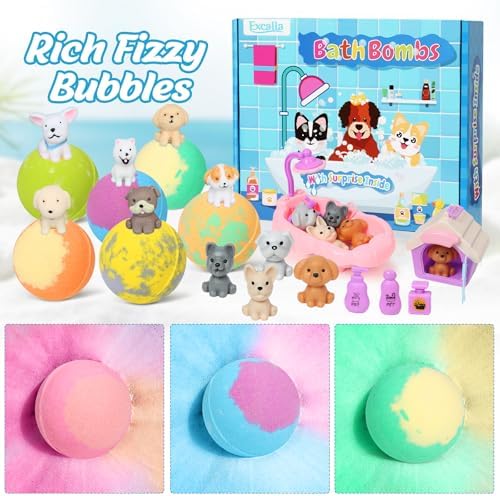Bath Bombs for Kids with Toys Inside for Girls Boys, 12 Pack Kids Bath Bombs with Surprise Dog Pretend Playset, Handmade Bubble Bath Fizzies Birthday Christmas Gift Set