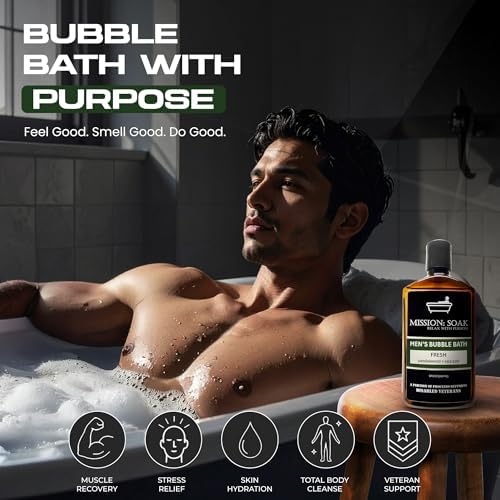 Men’s Luxury Bubble Bath – Sandalwood & Sea Salt Scent | Muscle Recovery, Stress Relief & Skin Hydration | Full-Body Soak with Aloe Vera | 9 fl oz | Supports Disabled Veterans with Every Purchase