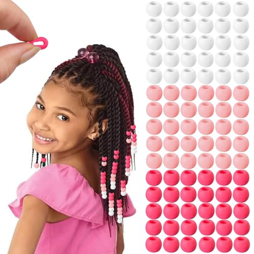 90 Pcs Silicone Hair Beads for Women Girls Braids, Soft Colorful Pony Beads Bulk for Kids Girls Women Hair Accessories for Braids (Pink)