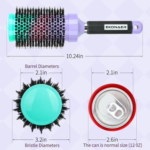 Round Hair Brush - 2.1 Inch Thermal Ceramic Brush for Blow Drying & Volume, Soft Bristles with Enhanced Texture, for Curling and Shine