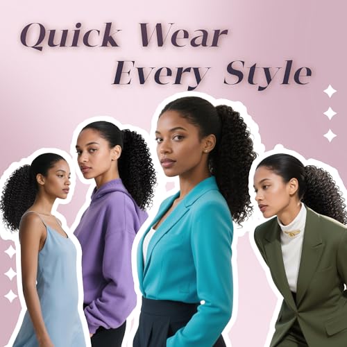 Ponytail For Black Women Drawstring Ponytail Curly Hair Short Ponytail Extension Pony tails Drawstring Hair Pieces Human Hair Feeling For Daily Use (#1B)