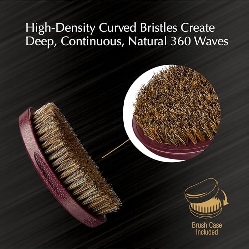 Red by Kiss Premium Pocket Wave Bow Wow Curved Palm Brush Soft, High Density Curved Bristles for Deep Natural 360 Waves, Pocket Size with Travel Cover for Coarse Hair & Wolfing Stage