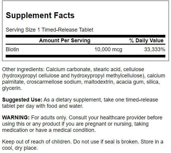 Swanson Biotin - Timed-Release 10,000 mcg 60 Tabs (4 Pack)