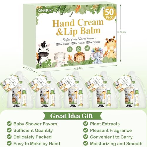 50 Pack Bulk Hand Cream and Bulk Lip Balm Gifts Sets, Baby Shower Favors and Bridal Shower Favors for Guests with Thank You Card and Organza Gift Bags, Birthday Gifts, Appreciation Gifts (Animal)