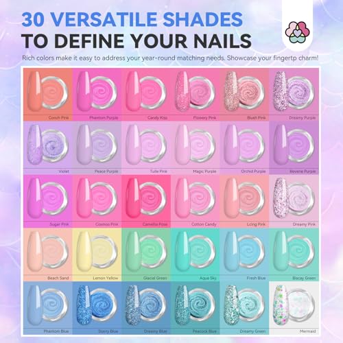 SAVILAND Dip Powder Nail Kit with Drill: 30 Colors Mermaid Dip Nails Powder Starter Kit Dip Powder Liquid Set Dip Base & Top Activator Brush Saver All-in-1 Dip Nail Kit French Nail Art Manicure Salon