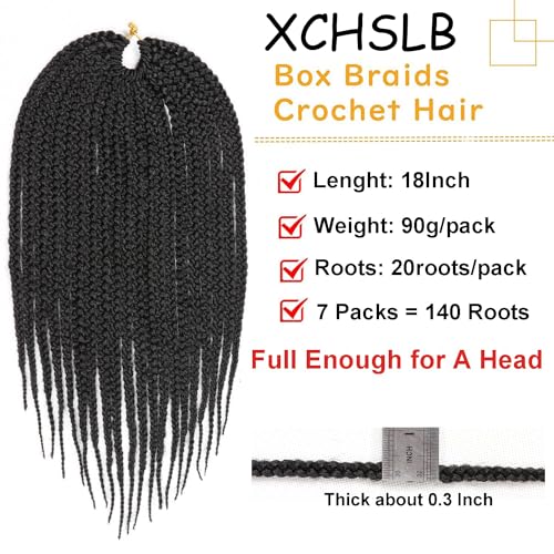 7 Packs Goddess Box Braids Crochet Hair 18 Inch Prelooped Crochet Box Braids Crochet Hair for Black Women Braiding Hair (18 Inch 7 Packs, #1B)