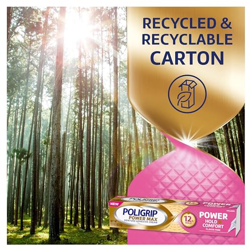 Poligrip Denture Adhesive, Power Max Hold Plus Comfort Denture Adhesive Cream, 2.2 Ounces (Pack of 4)