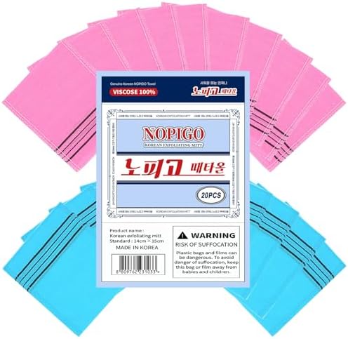 Korean Asian Exfoliating Bath Washcloth Mitt for Remove Dead Skin.Exfoliating Body Scrubber.Exfoliating Gloves for Body Scrub (blue10 pink10)