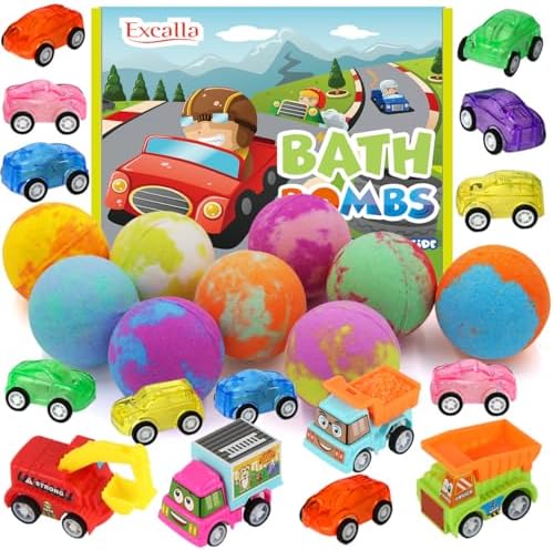 Bath Bombs for Kids with Toys Inside, 9 Pack Handmde Bath Bombs Set with Pull-Back Cars Inside, Rich Foam Color Bubble Set Boys Girls for Skin Moisturizing