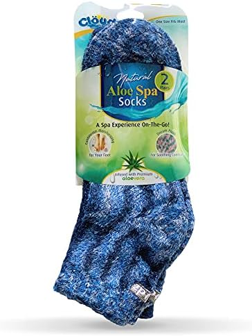 Cloudz - (2 Pairs! Dreamy Blue Soft Plush Natural Aloe Vera Spa Socks - (Assorted Solid & Patterned)