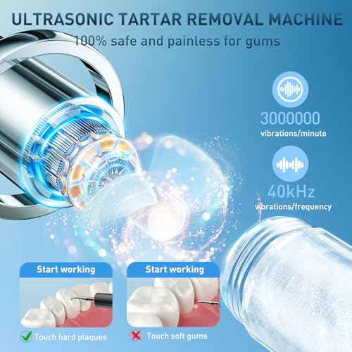 Dental Calculus Remover, Ultrasonic dental calculus remover for Teeth Cleaning with 4 Replaceable Heads and 3 Adjustable Modes