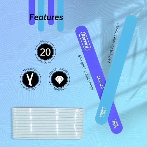 Nail File and Buffer for Natural Nails Dual Sided 2 Steps Shorten and Shape Nail Tools 20pcs 240/320 Grit