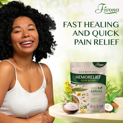 Fivona Sitz Bath Soak Blend for Hemorrhoids and Postpartum Recovery - Epsom Salt and Essential Oils Soaking Mix - 14.1 oz - Natural Care for Fissures and Bartholin Cysts