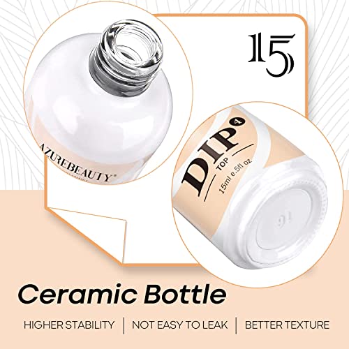 AZUREBEAUTY 4+4pc Dip Powder Liquid Set, 15ml/0.5oz, with Base/Top Coat, Activator, Brush Saver, Nail File– Fast Drying Formula, No UV Light Needed ﻿