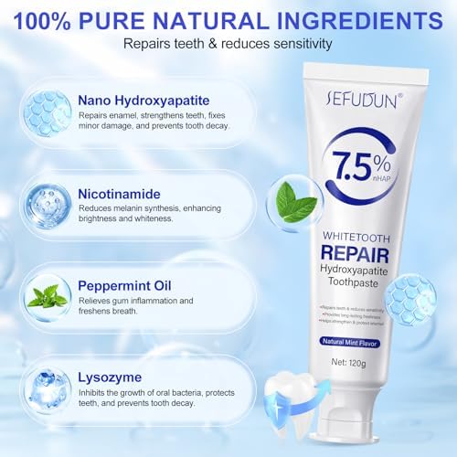 7.5% Hydroxyapatite Toothpaste, (2pcs) Nano Hydroxyapatite Toothpaste 7.5 for Enamel Protection and Tooth Strengthening, Fresh Mint Flavor, Daily Use for Oral Care