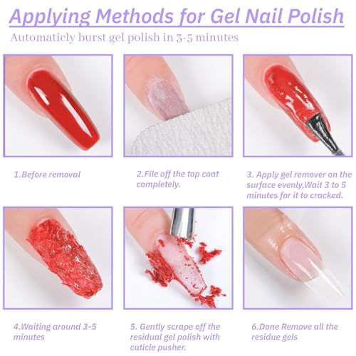 Gel Polish Remover Kit - Remove Gel Polish in 3-5 Min! No Soak & Foil-Free Gel Nail Polish Remover with Cuticle Pusher & File for Salon Results at Home (0.5 fl oz)