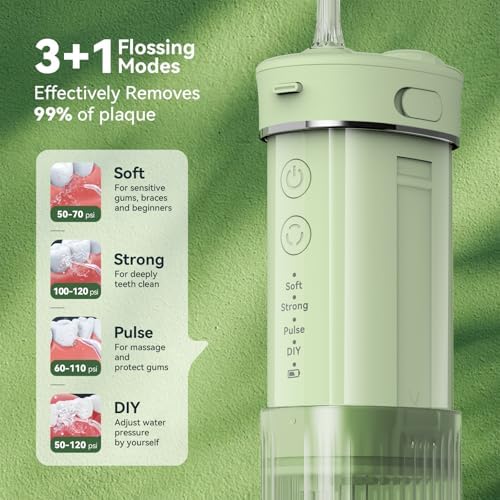 Portable Mini Water Dental Flosser for Teeth Cleaning Pick,Travel Oral Irrigator with Telescopic Water Tank,4 Modes and Waterproof Design-Perfect for Braces,Bridges,Home&Travel Dental Care