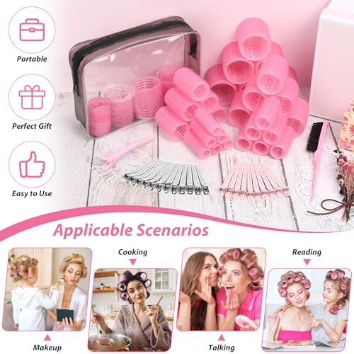 65 PCS Hair Curler Rollers with 5 Sizes Self Grip Roller for Women Roller for Long Medium Short Thick Fine Thin Hair Bangs Volume, Jumbo Curlers Rollers with Storage Bag Teasing Brush