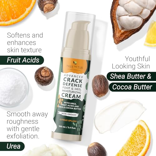 Tree to Tub Foot Cream for Dry Cracked Heels and Feet - Foot Lotion for Dry Cracked Feet, Non-Greasy Moisturizer Urea Cream w/Softening Shea Cocoa Butter, Citrus Foot Care for Women & Men