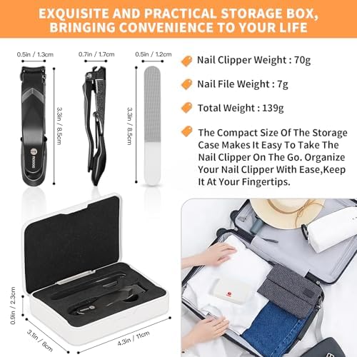 Nail Clippers for Men Women with Catcher,No Splash Ultra Sharp Professional Heavy Duty Nail Clipper,Adult Sturdy Fingernail Clipper & Toenail Clipper with Nano Nail File for Travel,Gifts
