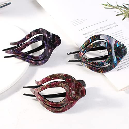 3Pcs French Concord Women's Hair Claw Clips - Curved Strong Hold No Slip Grip Large Clips for Thick or Thin Hair (multicolor A)