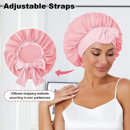 Silk Bonnet for Sleeping, Satin Hair Bonnets Large Sleep Cap for Women, Hair Wrap for Curly Hair Afros with Tie Band (Pink)*