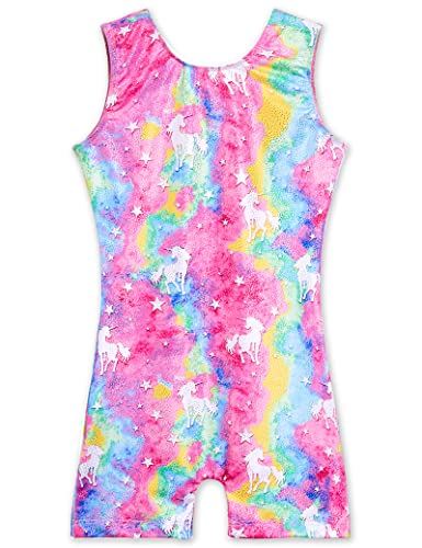 Kids Gymnastics Leotards for Girls Sleeveless Biketard Size 5-6 Years Old Sparkly Colorful Unicorn Print Classic Unitard