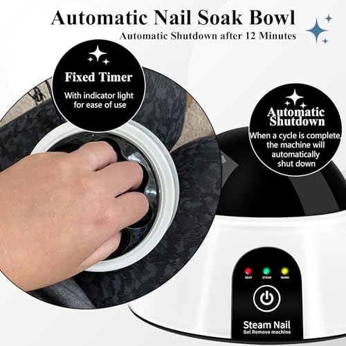 Electric Nail Soaking Bowl, Soak off Bowl for Gel Nail Polish, Acrylic Nails, Dip Powder Removal, Black