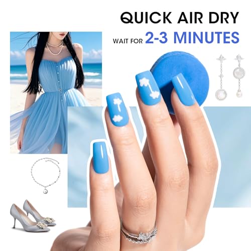 GELLEN Blue Nail Polish, Bright Navy Royal Baby Ocean Cobalt Blue White 6 Colors Set, insta Air Dry Natural Traditional Regular Nail Polish for Acrylic Natural Nails Salon Home, Non UV Gel, Hema Free