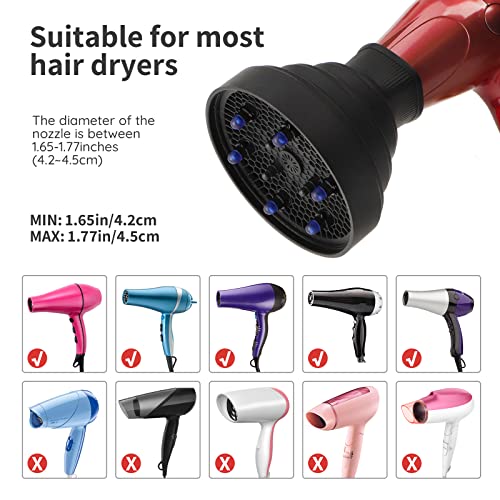 Travel Hair Dryer Diffuser, Segbeauty Collapsible Portable Hair Diffuser, Profession Blow Dryer Diffuser Attachment for Natural Thick Hair, Suitable for Nozzle 1.65 inches to 1.77 inches - Black