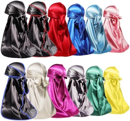 ForceWave 12 Pieces Silky Durag for Men Women Satin Durags for 360 Waves