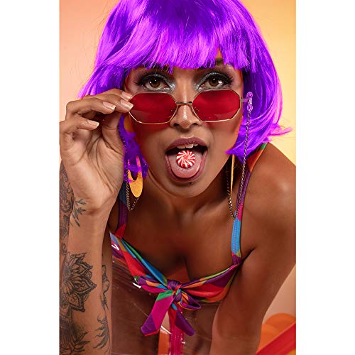 Short Bob Wig, 4 Pieces Colorful Wigs, 12" Cosplay Wigs with Flat Bangs, Neon Colored Wig for Women Party Favors Bachelorette Party Night Club with Extra Wig Cap